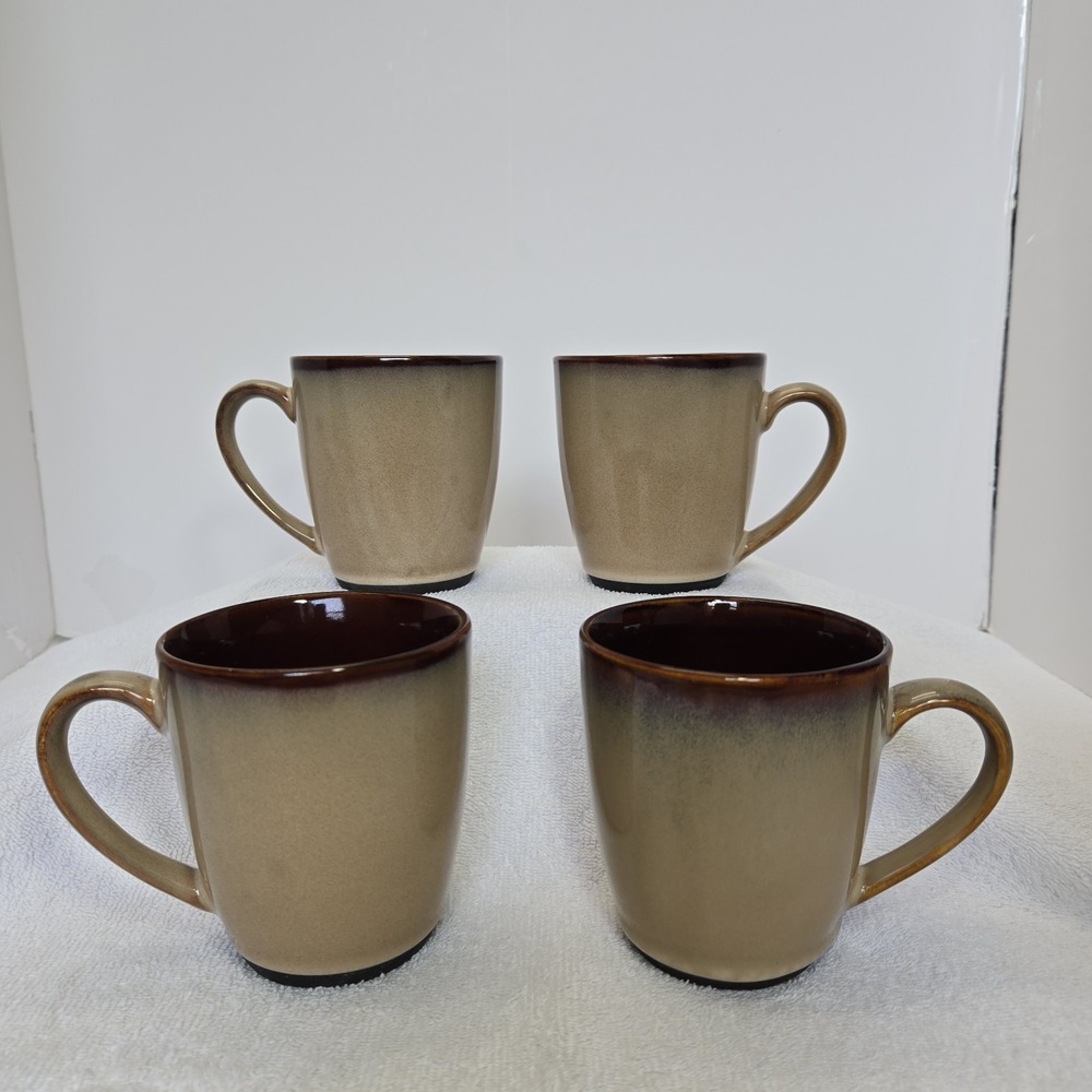 Vtg Sango Nova Brown Coffee Cups Mugs 4" 4933 Set of 4 Earthenware Retired